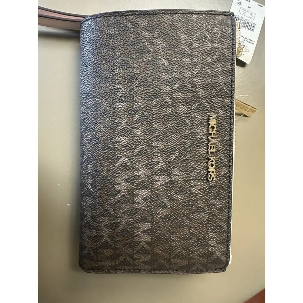 Michael Kors Signature Coated Canvas Zip Wristlet Wallet Brown MK Logo NWT